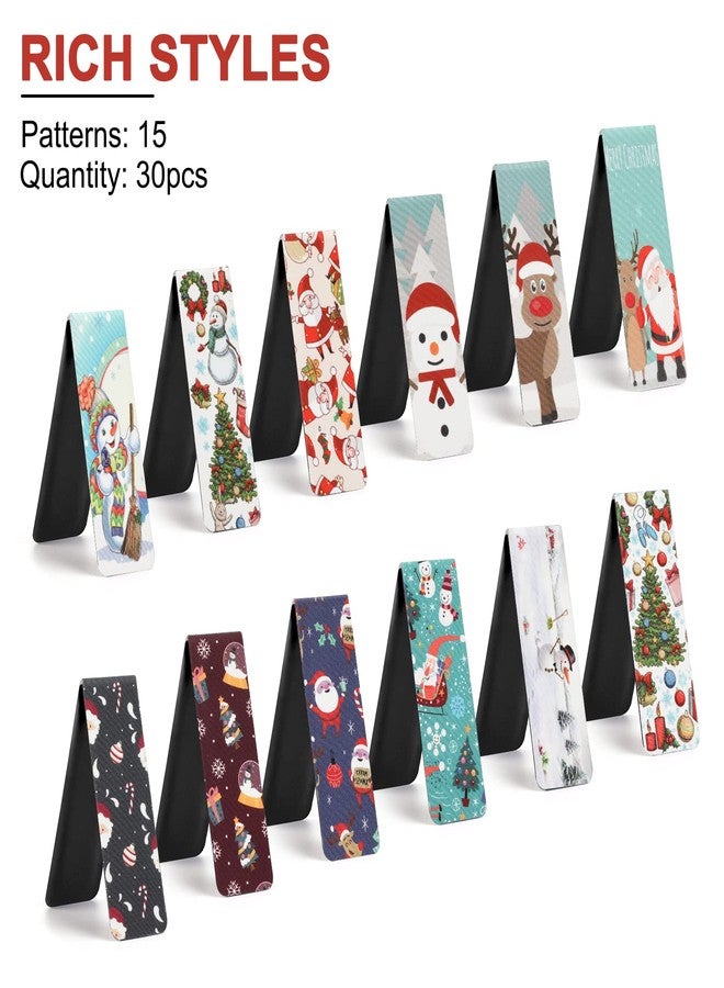 MWOOT 30Pcs Christmas Magnetic Bookmarks, Snowman Magnet Reading Book Marks Set, Double-Sided Cute Page Clips, Book Markers in Bulk for Kids Students Home School Stationery Supplies(15 Styles, 6x2CM) - Image 5