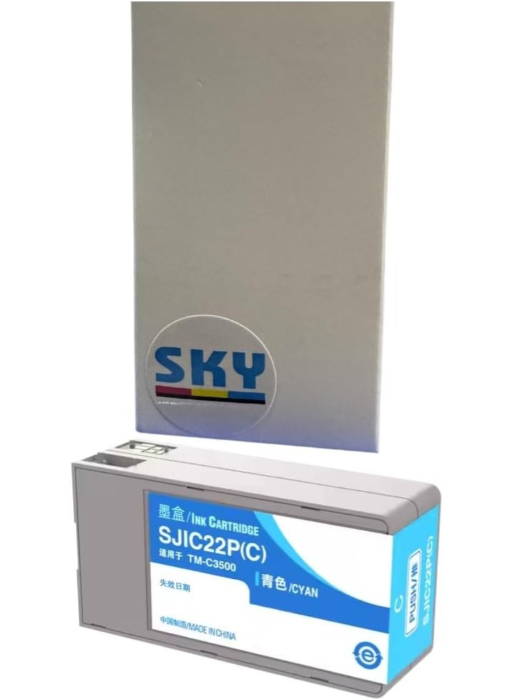 SKY SJIC22P Cyan Pigment Ink Cartridge with Latest Chips Compatible with ColorWorks TM-C3500 TM-C3510 TM-C3520 C3500 C3510 C3520 Printers - Image 1