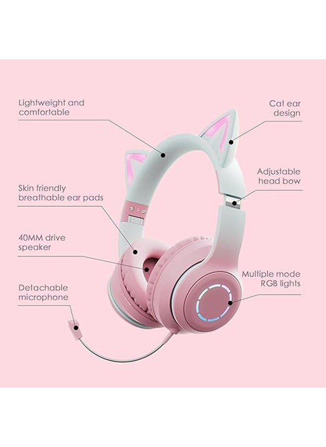 General - External B39PRO Cat Ear Luminous Gaming Wireless Headset Gradient Color Over-Ear Bluetooth Headset - Image 1
