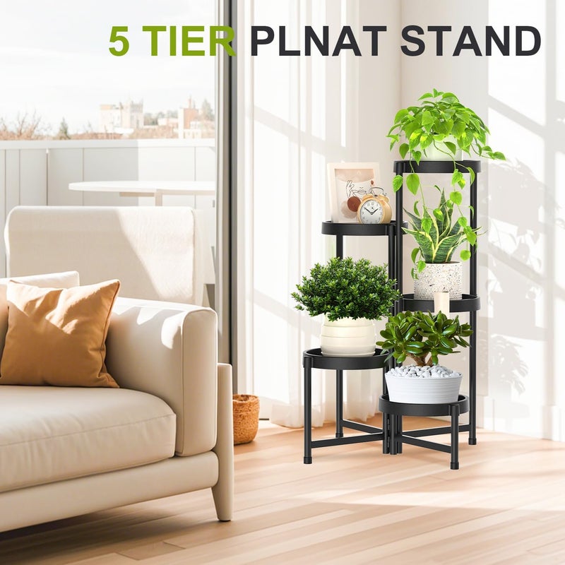 Masroo 5 Tier Metal Plant Stand for Indoor Outdoor, Foldable Corner Tall Plant Shelf for Multiple Plants, Flower Pot Holder Display Stand for Living Room Balcony Garden Patio - Image 5