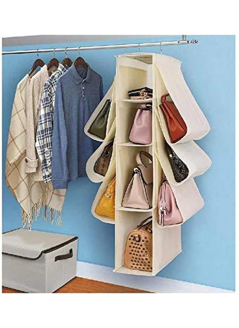 Swift 10 Grid Hanging Purse Handbag Storage Organizer Homewares Nonwoven, Shelf for Wardrobe, Household Storage Dust Bag, Space Saving, Hanging Shelves for Closet  Cream White  - Image 3