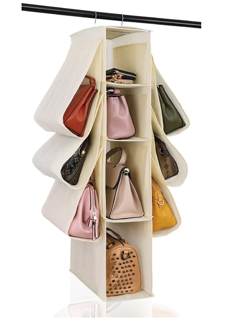 Swift 10 Grid Hanging Purse Handbag Storage Organizer Homewares Nonwoven, Shelf for Wardrobe, Household Storage Dust Bag, Space Saving, Hanging Shelves for Closet  Cream White  - Image 1