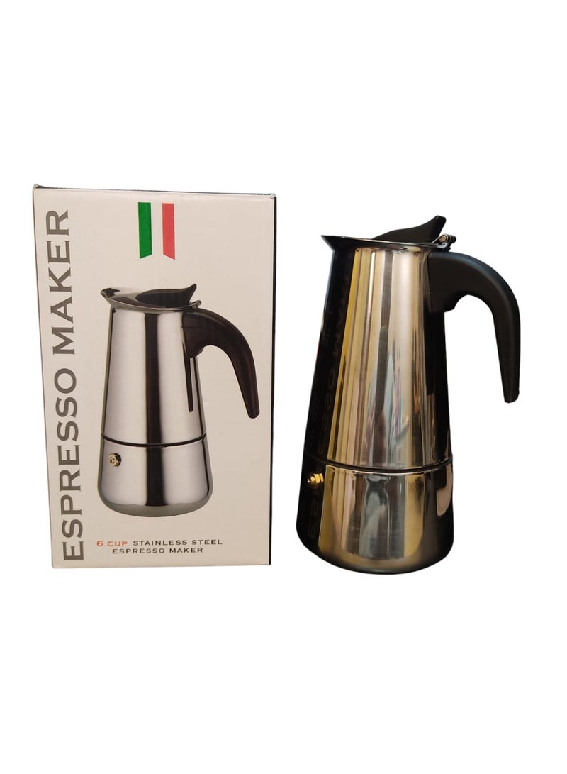 Espresso Coffee Maker, Stainless Steel Italian Espresso Coffee Maker for Gas Stovetop (6 cup) - Image 3