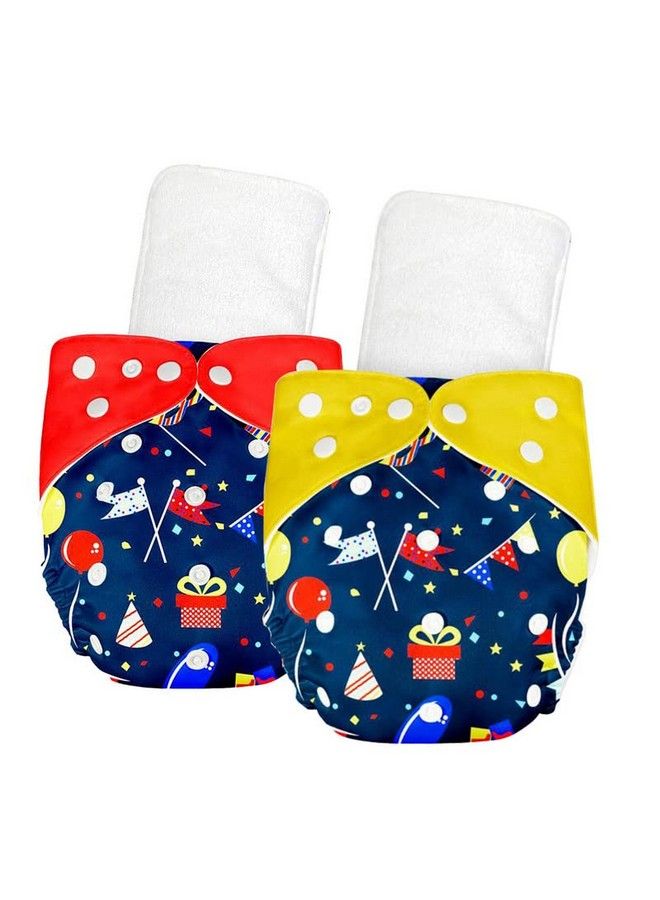Bumtum 0 To 3 Years Baby Freesize Ultrahygiene Waterproof Cloth Diaper 5Hrs Absorbency ; Washable & Reusable Diaper And Cotton Soaker (Pack Of 2 Birthday Red + Birthday Yellow) - Image 2