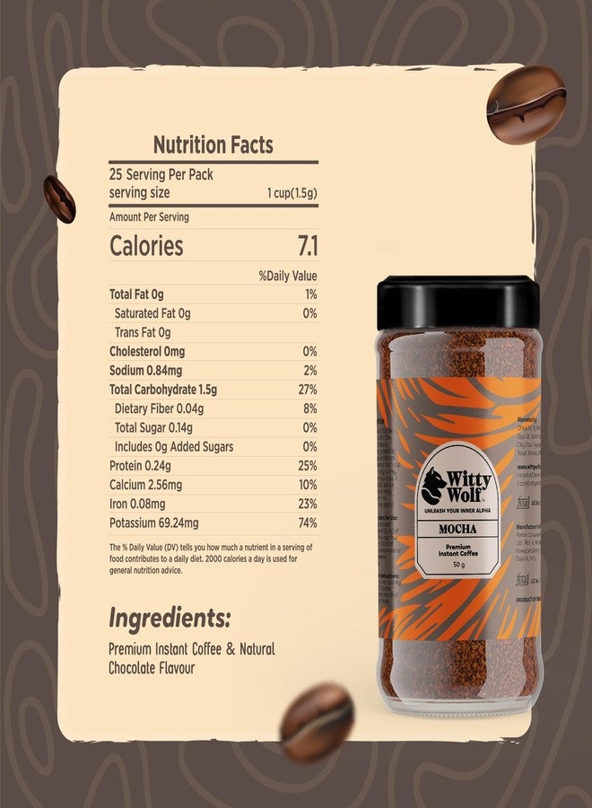 Witty Wolf Premium Mocha Flavour Instant Coffee (50 Gm) | Instant Flavored Coffee Powder | Hot And Cold Coffee | Cappuccino, Latte & Espresso - Image 3