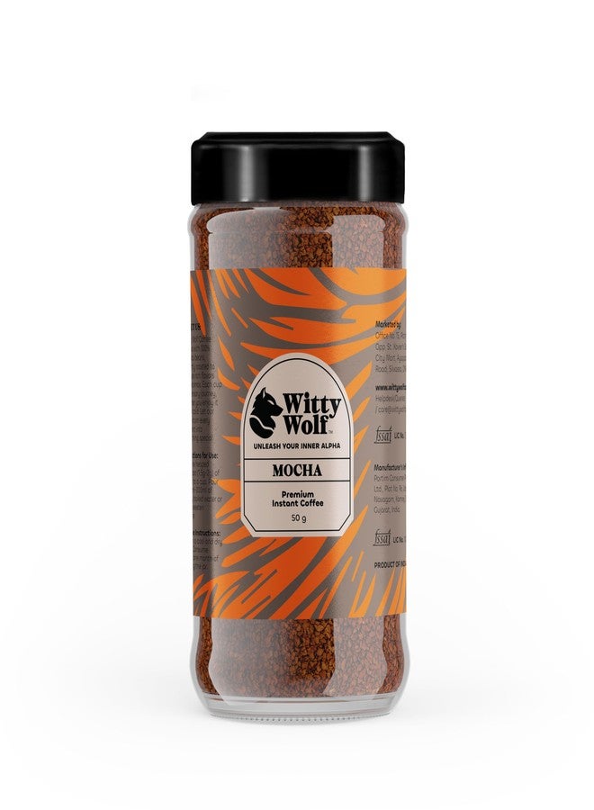 Witty Wolf Premium Mocha Flavour Instant Coffee (50 Gm) | Instant Flavored Coffee Powder | Hot And Cold Coffee | Cappuccino, Latte & Espresso - Image 1