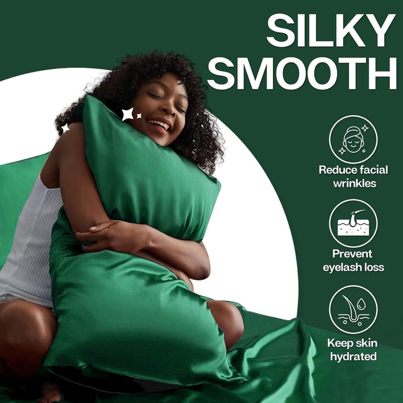 MR&HM Satin Pillowcase for Hair and Skin, Silk Satin Pillowcase 2 Pack, Queen Size Pillow Cases Set of 2, Silky Pillow Cover with Envelope Closure (20x30, Dark Green) - Image 4