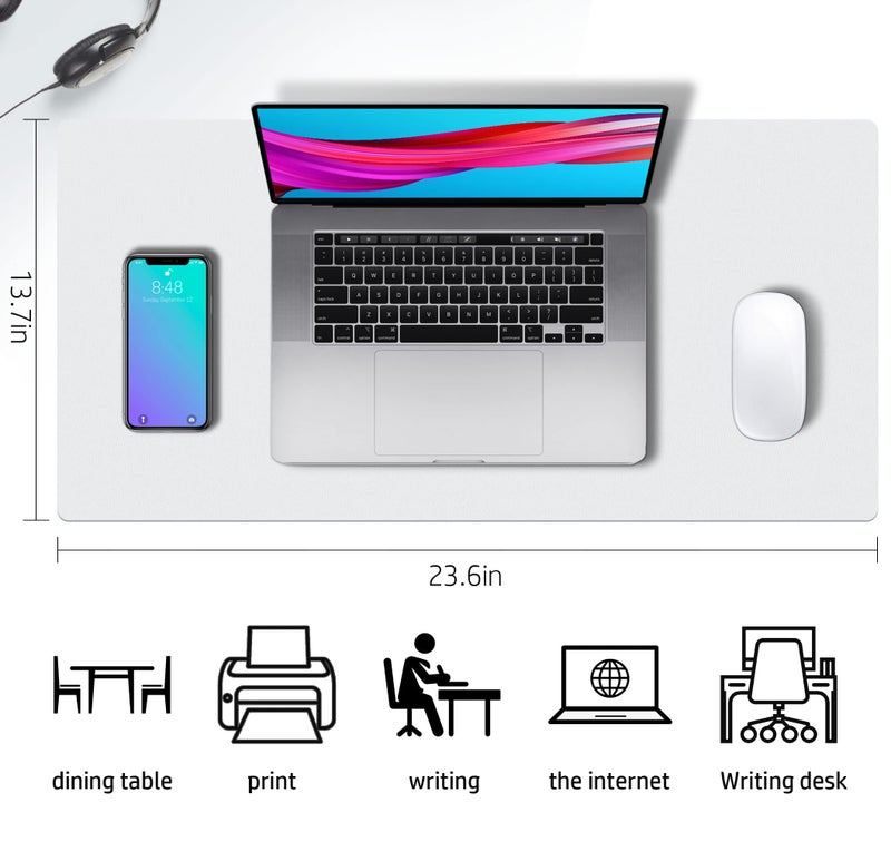 Aothia Double-Sided PU Leather Desk Pad - Non-Slip Large Mouse Pad & Desk Mat for Office, Home - Waterproof, Easy to Clean, Durable Dual-Sided Surface (23.6"x13.7", White) - Image 3