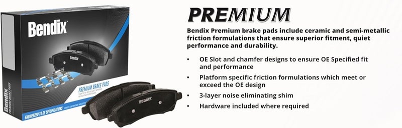 Bendix Premium SBM801 Semi-Metallic Front Brake Pads for Ford Contour 2000-1998, Mercury Cougar 2002-2000, Mystique 2000-1998 - Image 2
