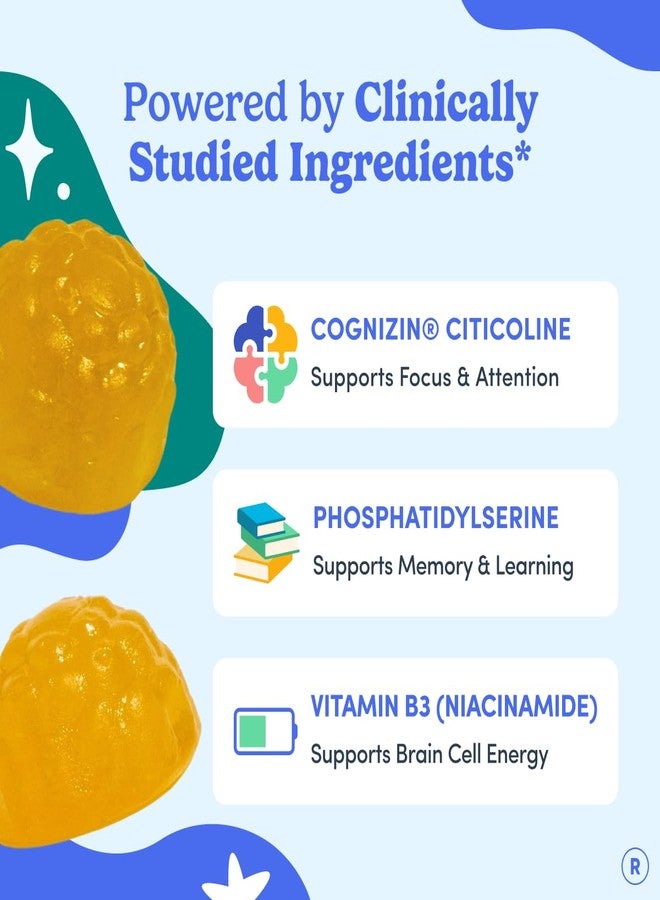 FIRST DAY Teen Brain & Focus Supplement Gummies Ages 13–18 | Study & Concentration Support with Cognizin® Citicoline & Phosphatidylserine | Vegan, Non-GMO, Caffeine-Free | 30-Day Supply - Image 4
