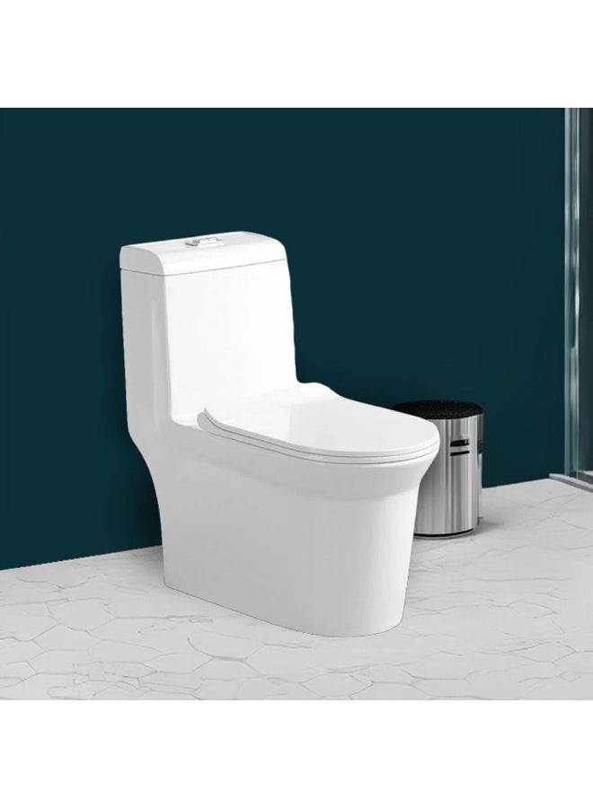 DANUBE HOME Milano Flash One Piece WC S-Trap Toilet Drainage | Dual Flushing Toilet Bowl | Ceramic Floor Mounted Water Closet For Modern Bathroom | White Finish - (36x71x78) cm - Image 1