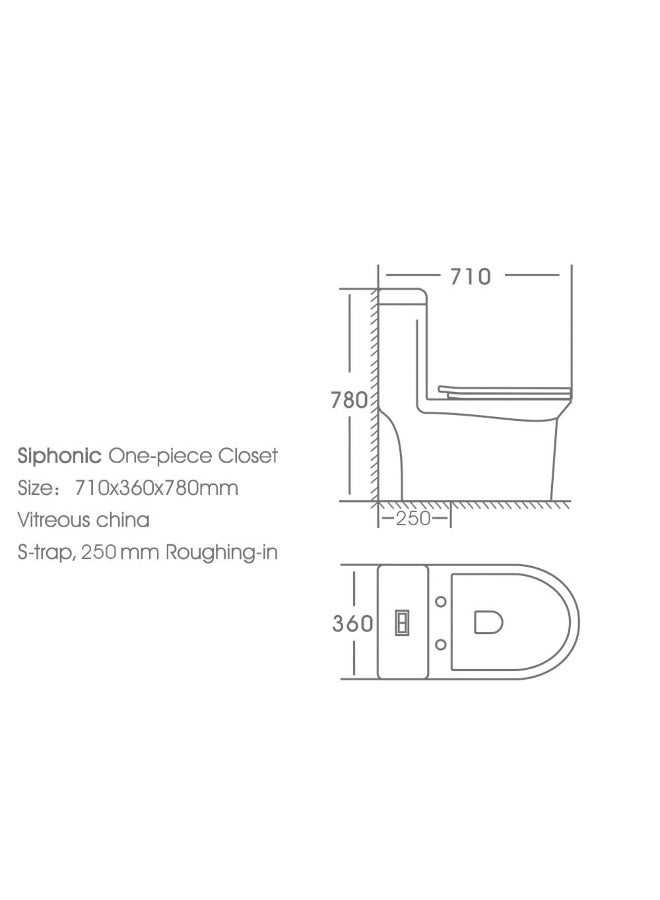 DANUBE HOME Milano Flash One Piece WC S-Trap Toilet Drainage | Dual Flushing Toilet Bowl | Ceramic Floor Mounted Water Closet For Modern Bathroom | White Finish - (36x71x78) cm - Image 3