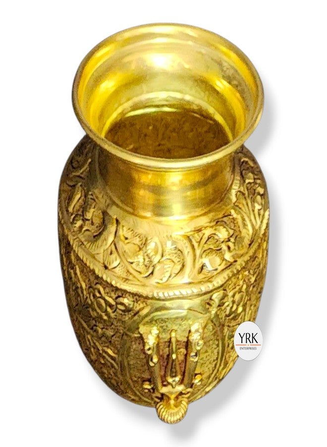YRK نحاس كالاشام/لوتا مع شانكو شاكرا نامام - وعاء تقليدي منحوت بشكل معقد 4.75 بوصة - Image 5