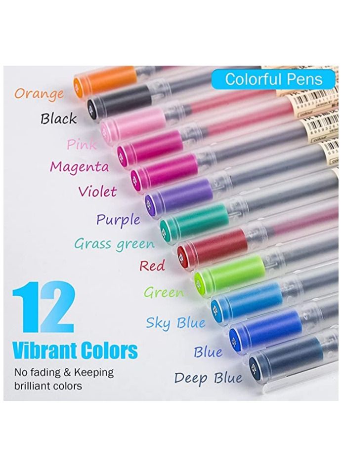 SYOSI أقلام جل 12 لونًا، أقلام حبر جاف ذات رأس رفيع، قلم حبر 0.5 مم، أقلام ملونة لتدوين الملاحظات والكتابة والرسم والتلوين، أقلام جل للكتابة السلسة للمكتب والمدرسة (12 قطعة) - Image 5