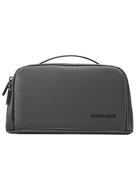 Promate Large-Capacity Organizer Pouch with Multiple Compartments and Pockets, Convenient Carry Handle, Lightweight Waterproof Material, HydroShield Zipper, Compact Design for Travel – Velura Black
