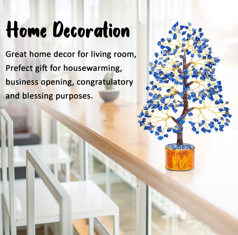 Crocon Lapis Lazuli Gemstone Tree Feng Shui Figurine Money Bonsai Good Luck Chakra Balancing Reiki Healing Crystals Decoration Ornament Sculpture Prosperity Table Decor Gift Size 10-12" - Image 3