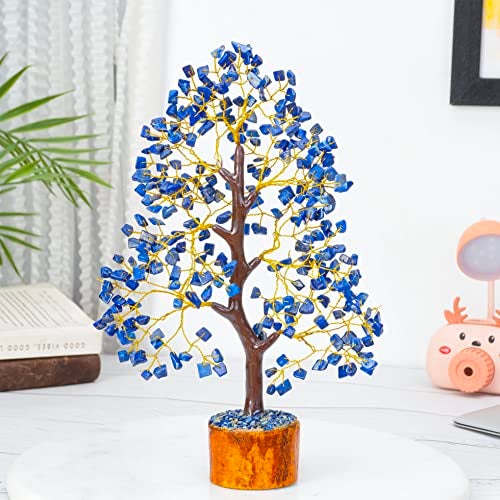 Crocon Lapis Lazuli Gemstone Tree Feng Shui Figurine Money Bonsai Good Luck Chakra Balancing Reiki Healing Crystals Decoration Ornament Sculpture Prosperity Table Decor Gift Size 10-12" - Image 4