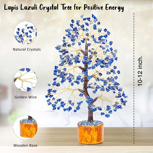 Crocon Lapis Lazuli Gemstone Tree Feng Shui Figurine Money Bonsai Good Luck Chakra Balancing Reiki Healing Crystals Decoration Ornament Sculpture Prosperity Table Decor Gift Size 10-12" - Image 5