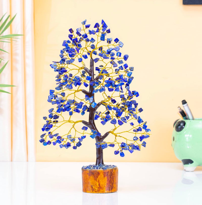 Crocon Lapis Lazuli Gemstone Tree Feng Shui Figurine Money Bonsai Good Luck Chakra Balancing Reiki Healing Crystals Decoration Ornament Sculpture Prosperity Table Decor Gift Size 10-12" - Image 2
