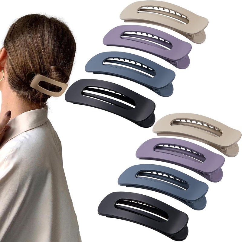 Cptots Multi-market varied design options 8 Pcs Large Lay Flat Claw Clips for Women French Side Slide Barrettes for Thick Thin Hair Rectangle Alligator Hair Accessories,Khaki Purple Blue Black Quick use-switch compatible build - Image 1