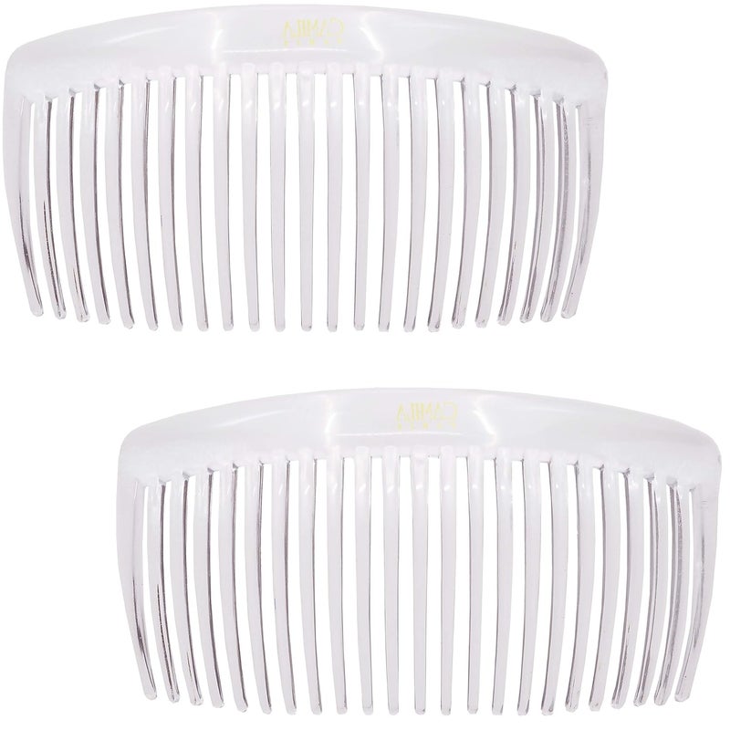 Camila Paris CP2911 French Side Combs Large Curved Clear French Twist Hair Combs Decorative Strong Hold Hair Clips for Women Bun Chignon UpDo No Slip Styling Girls Hair Accessories Made in France