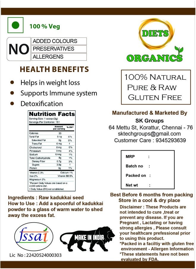 DIETS ORGANICS Kadukkai Powder -50 G (2)/ Haritaki/Powder/Terminalia Chebula Powder-50Gms  - Image 4