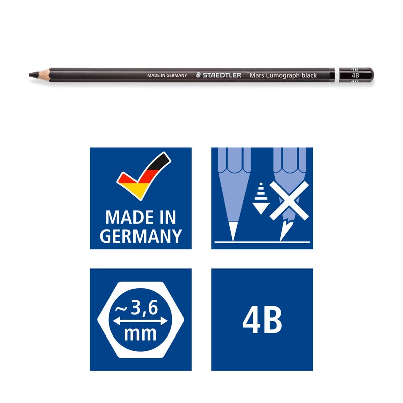STAEDTLER Mars Lumograph Black Art Pencils, Presharpened #4B Artist Pencils, Box of 12, 100B-4B - Image 4