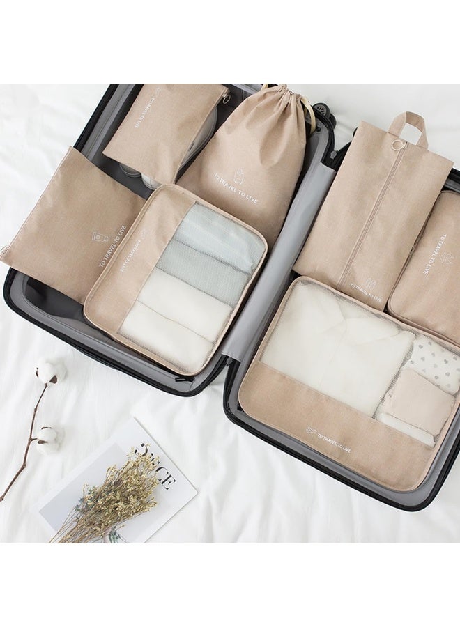 ECVV 7 Set Packing Cubes for Suitcases Lightweight Luggage Packing Organizers with Laundry Bag Shoe Bag Bra Bag Travel Essentials Packing Cubes Beige - Image 2