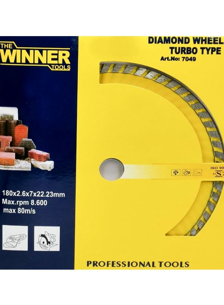 Winner WINNER TOOLS 7049 Diamond Wheel Turbo Type Cutting Blade Long Long Life 180x2.6x7x22.23mm Max. rpm 8.600 Max:80M/S  - Image 4