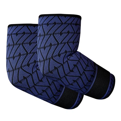 DR. FITZY Dr Fitzy 1 Pair Elbow Support for Gym Workout, 3d Compression Tennis Elbow Band for Men and Women, Elbow Sleeves for Gym with Arm Band and Anti Slip Grip, 2 Units Elbow Cap Brace for Pain Relief (Blue, M) - Image 1