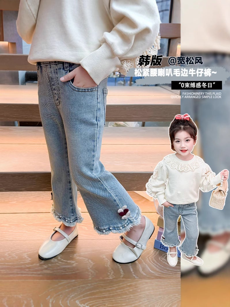 Girls' Jeans Korean Style Western Style Children'S Loose Flared Pants Baby'S Stretch Long Pants - Image 5