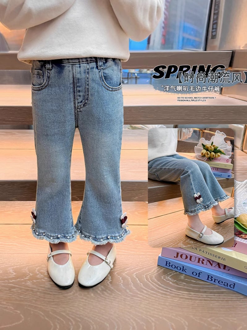 Girls' Jeans Korean Style Western Style Children'S Loose Flared Pants Baby'S Stretch Long Pants - Image 4