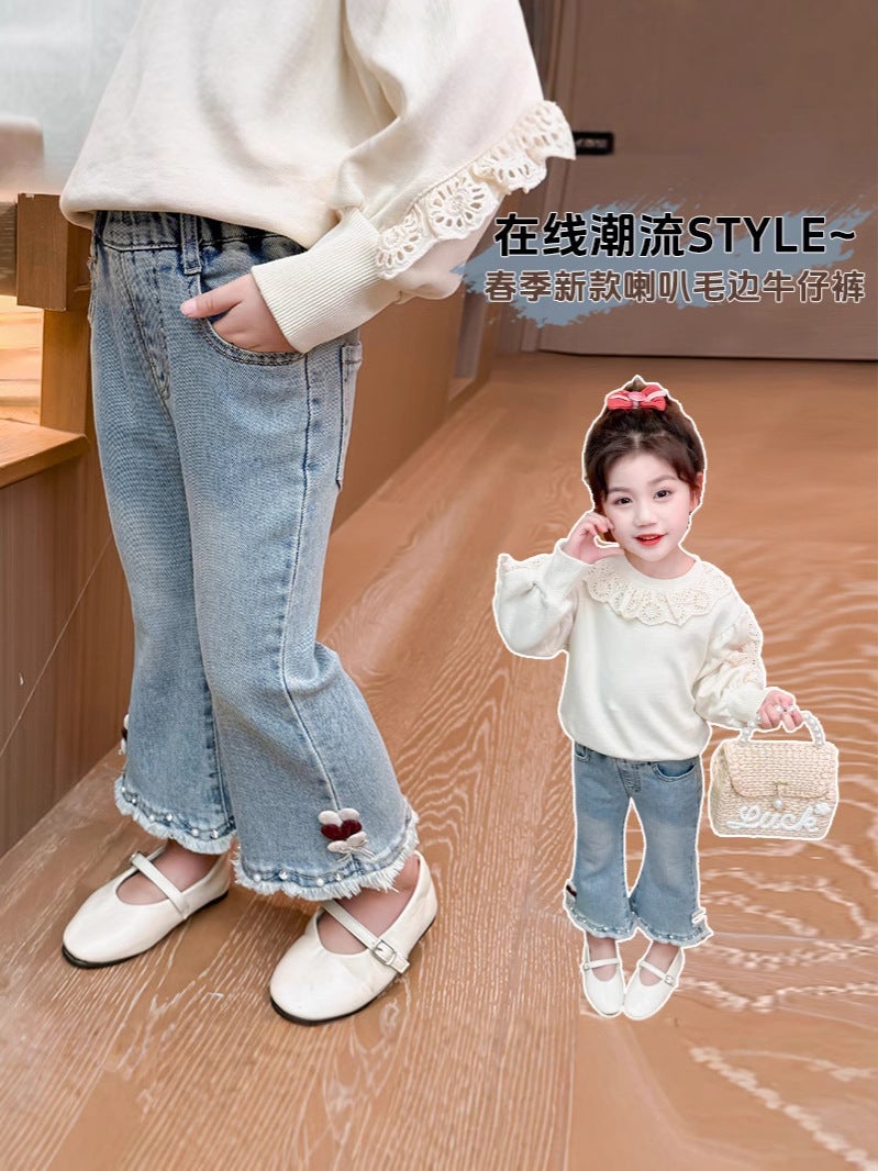 Girls' Jeans Korean Style Western Style Children'S Loose Flared Pants Baby'S Stretch Long Pants - Image 3