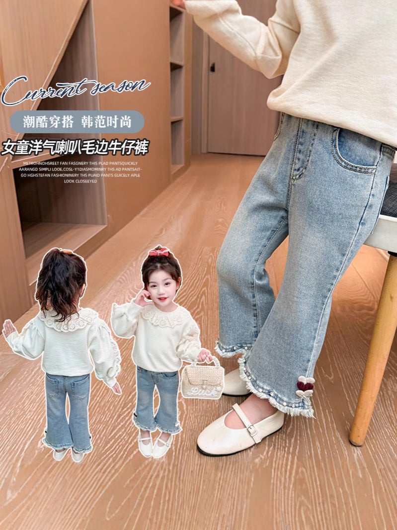 Girls' Jeans Korean Style Western Style Children'S Loose Flared Pants Baby'S Stretch Long Pants - Image 2