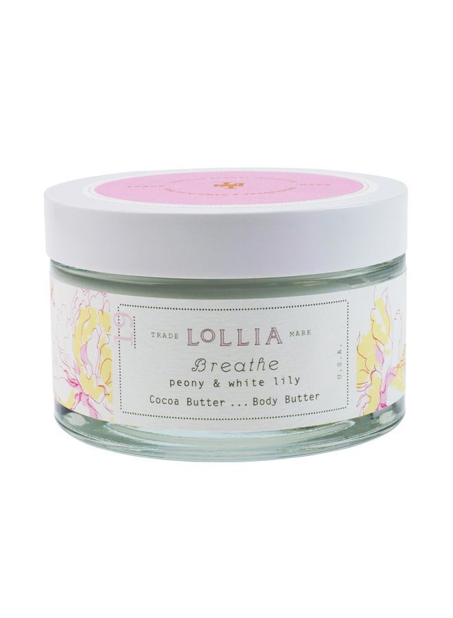 Lollia زبدة الجسم بريث، 5.5 أونصة - عطر الفاوانيا وزنبق أبيض - زبدة الشيا وزبدة الكاكاو، لوشن للجسم للنساء، مرطب للجسم مرطب وسلس - Image 1