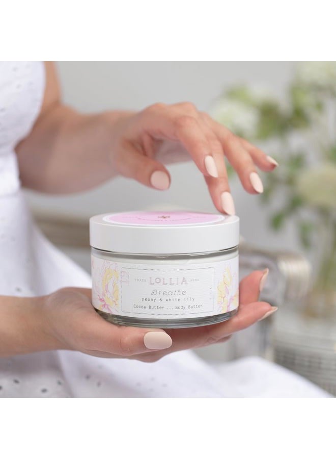 Lollia زبدة الجسم بريث، 5.5 أونصة - عطر الفاوانيا وزنبق أبيض - زبدة الشيا وزبدة الكاكاو، لوشن للجسم للنساء، مرطب للجسم مرطب وسلس - Image 5