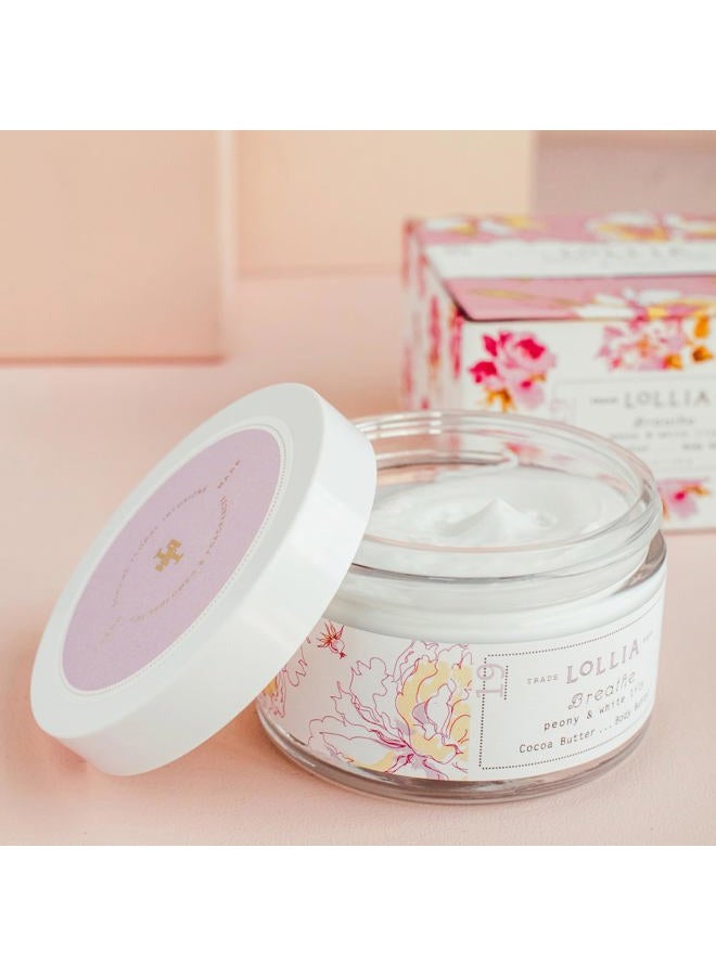 Lollia زبدة الجسم بريث، 5.5 أونصة - عطر الفاوانيا وزنبق أبيض - زبدة الشيا وزبدة الكاكاو، لوشن للجسم للنساء، مرطب للجسم مرطب وسلس - Image 3