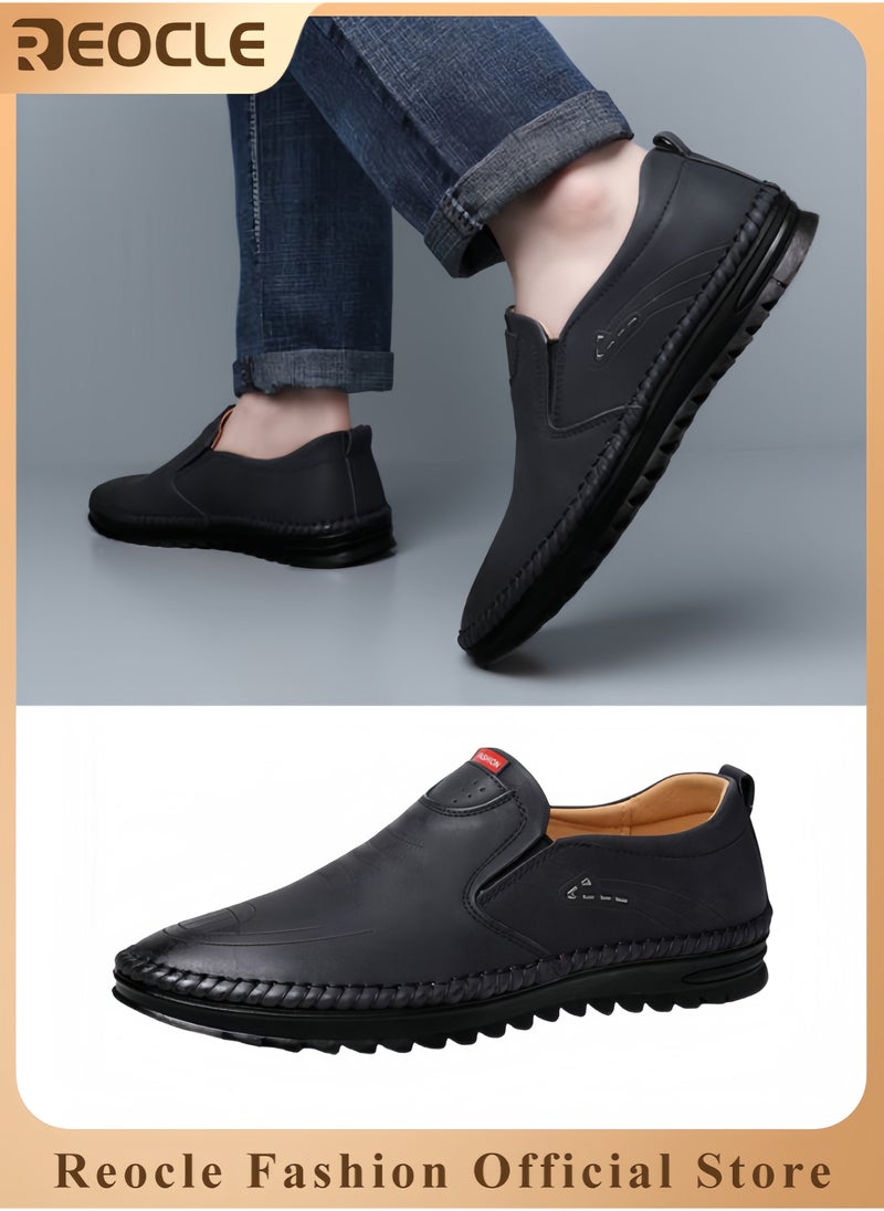 ريوكل أحذية رجال كاجوال أحذية جلدية عصرية أحذية عمل مخيطة يدويًا أحذية رياضية للمشي في الهواء الطلق - Image 1