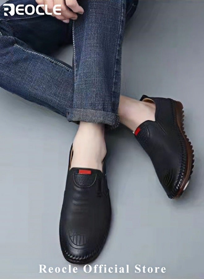 ريوكل أحذية رجال كاجوال أحذية جلدية عصرية أحذية عمل مخيطة يدويًا أحذية رياضية للمشي في الهواء الطلق - Image 5