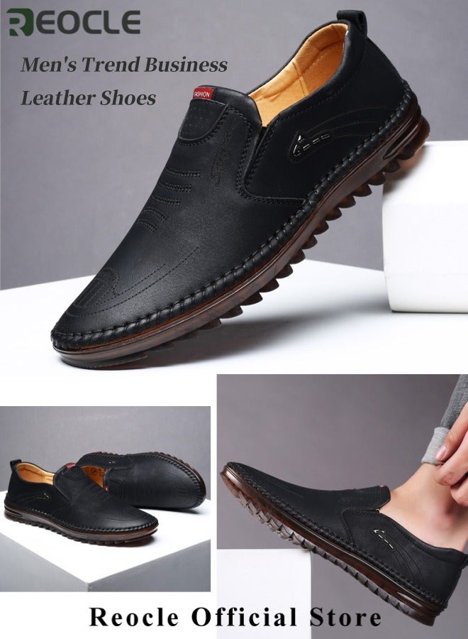 ريوكل أحذية رجال كاجوال أحذية جلدية عصرية أحذية عمل مخيطة يدويًا أحذية رياضية للمشي في الهواء الطلق - Image 3