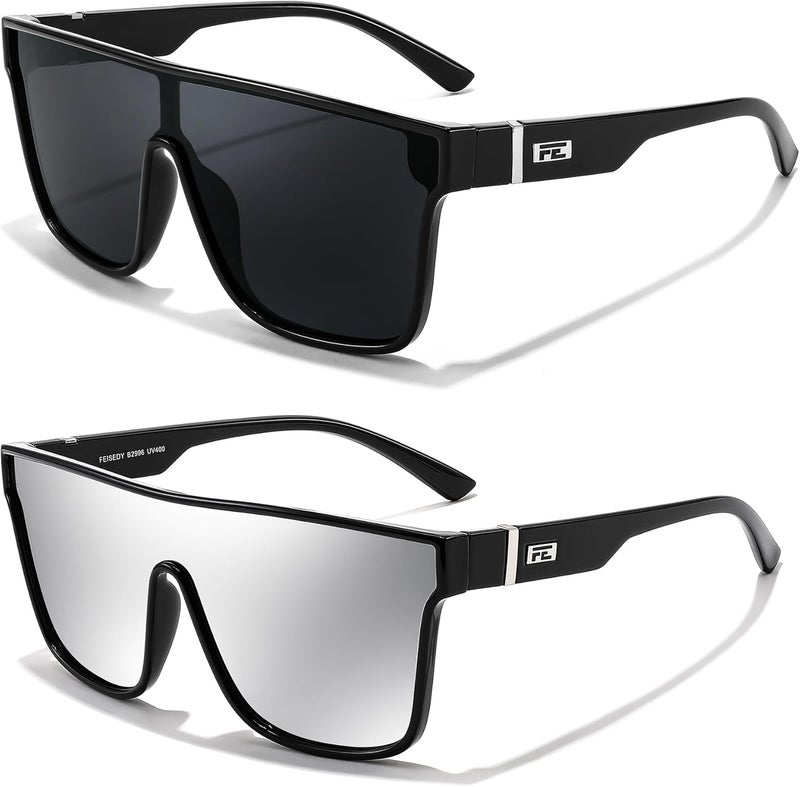 FEISEDY Fashion Flat Top Sunglasses Trendy Oversized Square Shades Women Men UV400 B2996 - Image 1