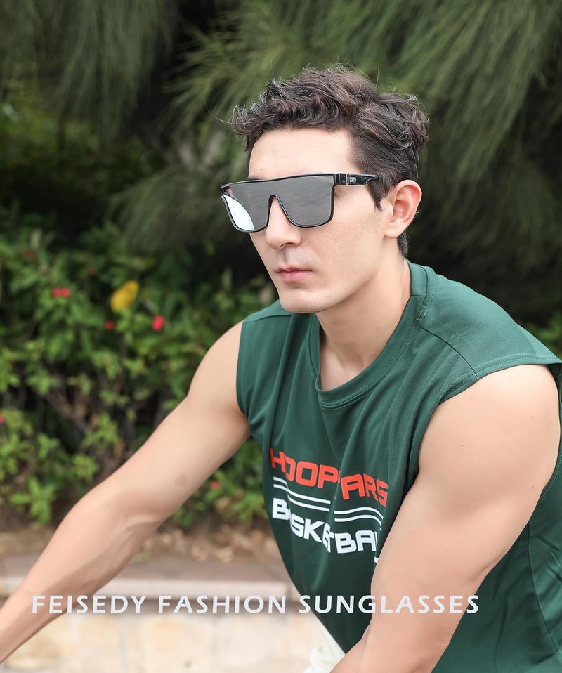 FEISEDY Fashion Flat Top Sunglasses Trendy Oversized Square Shades Women Men UV400 B2996 - Image 3