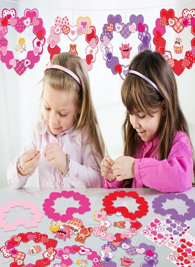 Lonfliness 24 Sets Valentines Crafts for Kids DlY Wreath Omaments Craft Kits Heart Hanging Decorations Paper Art Sets with Stickers for Valentine's Day Activities Gift Exchange Front Door Window Wall Decor - Image 4
