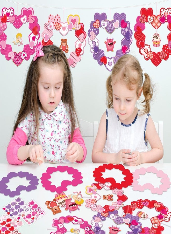 Lonfliness 24 Sets Valentines Crafts for Kids DlY Wreath Omaments Craft Kits Heart Hanging Decorations Paper Art Sets with Stickers for Valentine's Day Activities Gift Exchange Front Door Window Wall Decor - Image 5