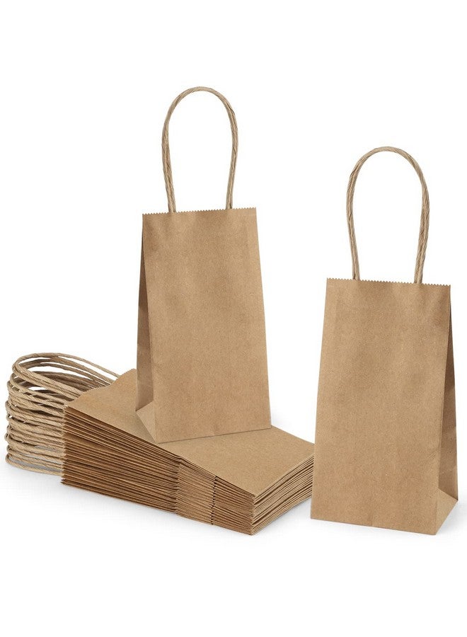 Poever Small Kraft Paper Bags 25 Pack Mini Brown Paper Bags 3.5x2.4x6.7 Small Gift Bags with Handles Bulk for Party Favor Small Business - Image 1