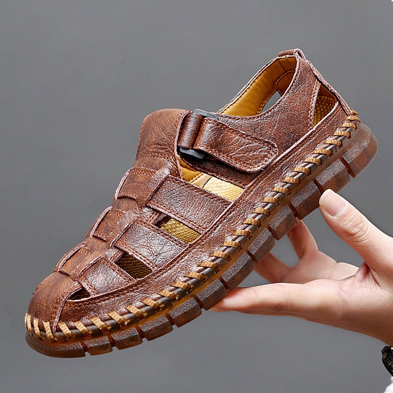 Sandals Men'S Leather Beach Sandals Vintage Summer Hollow Large Size Hole Shoes Casual Men'S Leather Sandals - Image 2