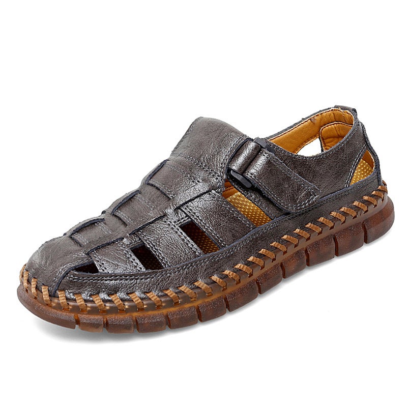 Sandals Men'S Leather Beach Sandals Vintage Summer Hollow Large Size Hole Shoes Casual Men'S Leather Sandals - Image 3