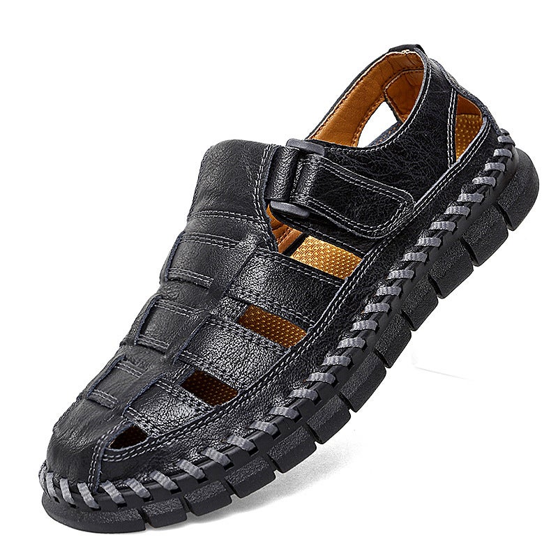 Sandals Men'S Leather Beach Sandals Vintage Summer Hollow Large Size Hole Shoes Casual Men'S Leather Sandals - Image 4