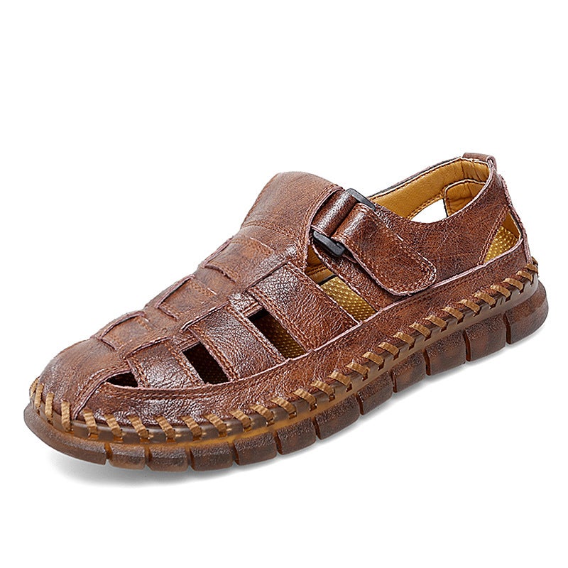 Sandals Men'S Leather Beach Sandals Vintage Summer Hollow Large Size Hole Shoes Casual Men'S Leather Sandals - Image 1