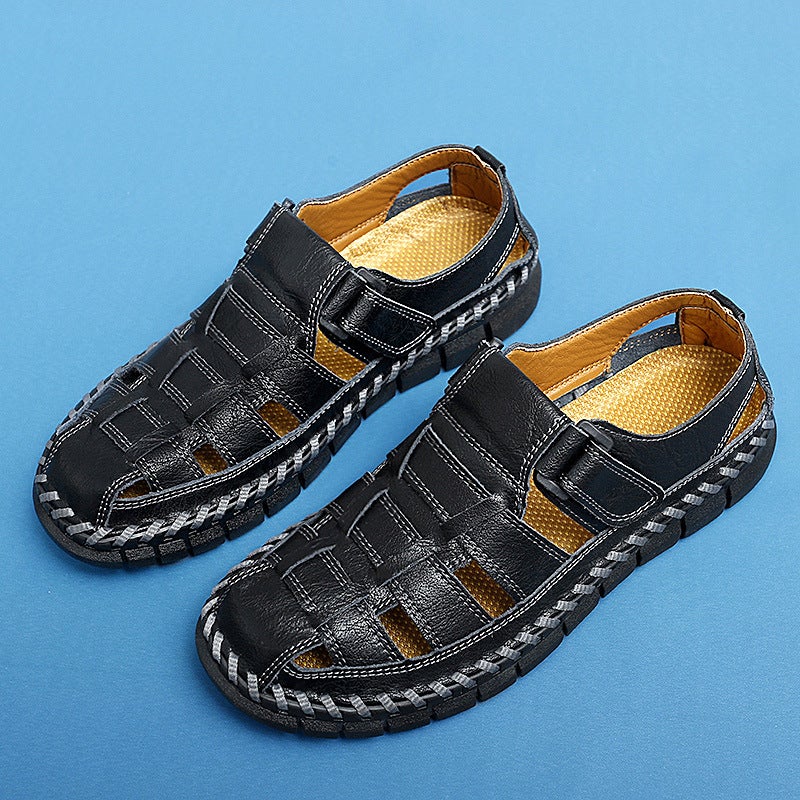 Sandals Men'S Leather Beach Sandals Vintage Summer Hollow Large Size Hole Shoes Casual Men'S Leather Sandals - Image 5